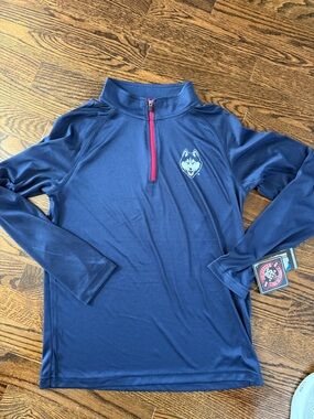 UConn Colosseum Navy Pullover with Red Trim